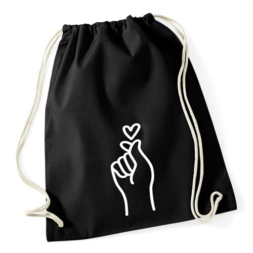 Huuraa Turnbeutel K-Pop Fingerherz Zeichen Geschenk 12 Liter Black Baumwolle K-Pop Fingerherz Präsent von Huuraa