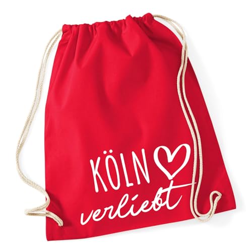 Huuraa Gymbag Köln verliebt Geschenk 12 Liter Classic Red Baumwolle Köln Geschenkidee von Huuraa