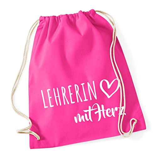 HUURAA Turnbeutel Lehrerin mit Herz Rucksack Baumwolle 12 Liter Fuchsia mit Motiv für die tollsten Menschen Geschenk Idee für Freunde und Familie von HUURAA