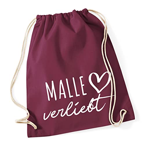 HUURAA Turnbeutel Malle verliebt Rucksack Baumwolle Burgundy mit Namen deiner lieblings Insel Geschenk Idee für Freunde und Familie von HUURAA