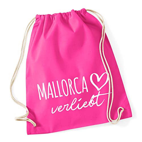 HUURAA Turnbeutel Mallorca verliebt Rucksack Baumwolle Fuchsia mit Namen deiner lieblings Insel Geschenk Idee für Freunde und Familie von HUURAA