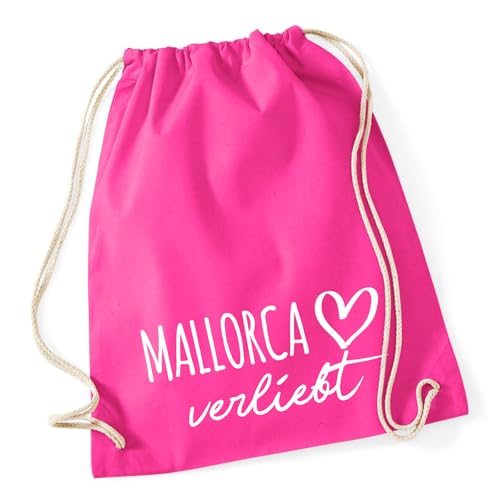 Huuraa Stoffbeutel Mallorca verliebt Geschenk 12 Liter Fuchsia Baumwolle Mallorca Aufmerksamkeit von Huuraa
