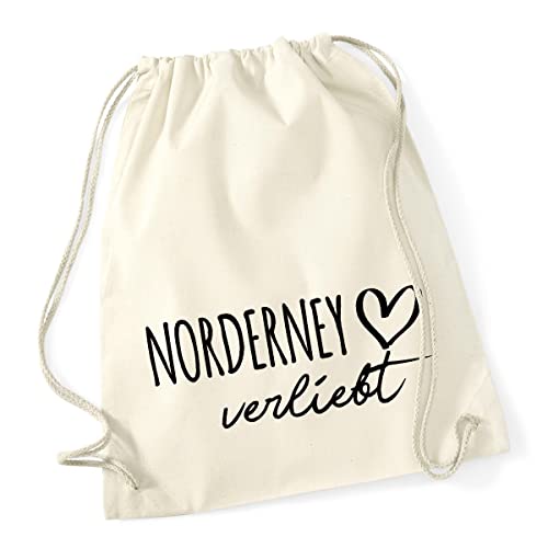 HUURAA Turnbeutel Norderney verliebt Rucksack Baumwolle Natural mit Namen deiner lieblings Insel Geschenk Idee für Freunde und Familie von HUURAA