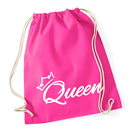 HUURAA Turnbeutel Queen Krone Rucksack Baumwolle 12 Liter Fuchsia mit Motiv Hochzeits Geschenk Idee für Freunde und Familie von HUURAA