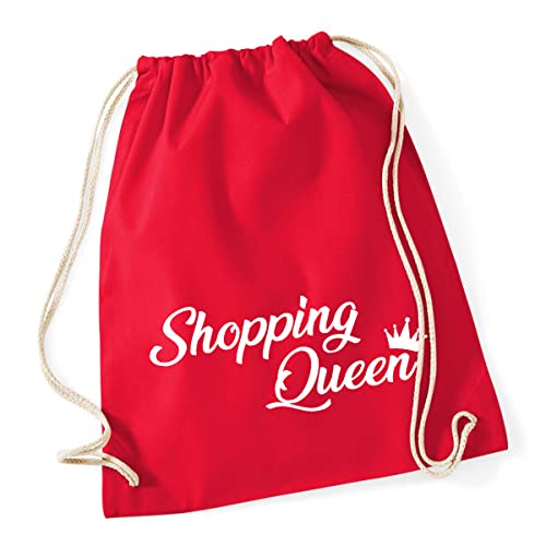 HUURAA Turnbeutel Shopping Queen Krone Rucksack Baumwolle 12 Liter Classic Red mit Schriftzug Geschenk Idee für Freunde und Familie von HUURAA