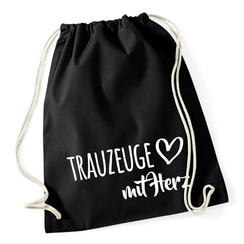 Huuraa Turnbeutel Trauzeuge mit Herz Geschenk 12 Liter Black Baumwolle Trauzeuge Präsent von Huuraa