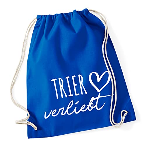 HUURAA Turnbeutel Trier verliebt Rucksack Baumwolle 12 Liter Bright Royal mit Namen deiner lieblings Stadt Geschenk Idee für Freunde und Familie von HUURAA