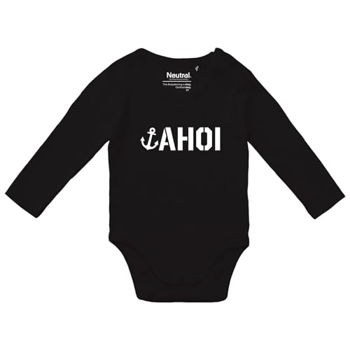 Huuraa Jungen und Mädchen Strampler Ahoi Anker Seemannsgruß Geschenk Größe 80 Black Bio Baumwolle Fairtrade Ahoi Anker Mitbringsel von Huuraa