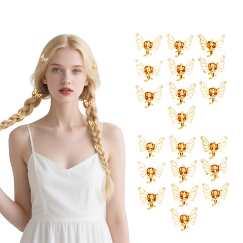 hwoehyo 20 Stück Metallische Mini-Haarklammern, Schmetterling-Design, Dekorative Haarspangen für Damen, (Gold) von hwoehyo