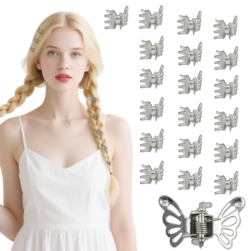 hwoehyo 20 Stück Metallische Mini-Haarklammern, Schmetterling-Design, Dekorative Haarspangen für Damen, Gold (Silber) von hwoehyo