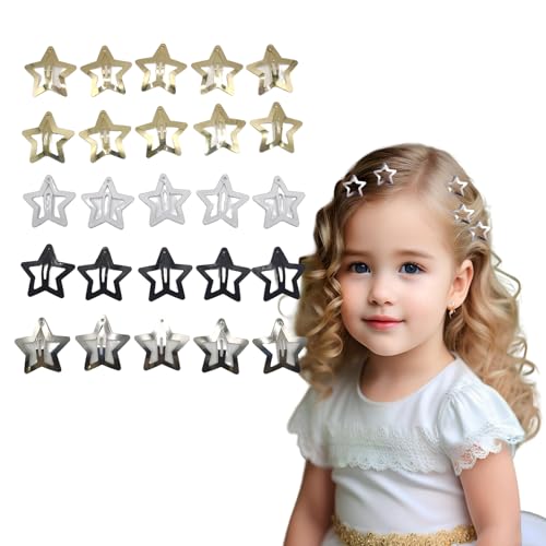hwoehyo 30 Stück Gold Star Haarspangen 1.2 Zoll Vintage Y2K Metall Snap Clips für Frauen Mädchen Hollow Punk Haarschmuck (6 Farben Schwarz) von hwoehyo