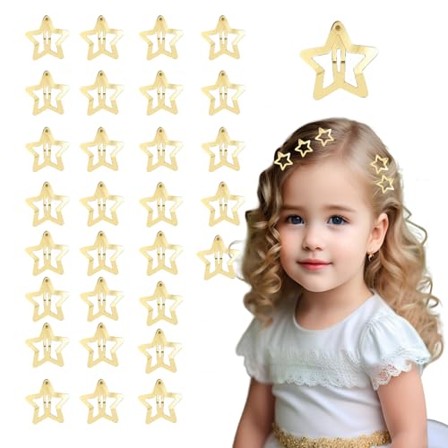 hwoehyo 30 Stück Gold Star Haarspangen 1.2 Zoll Vintage Y2K Metall Snap Clips für Frauen Mädchen Hollow Punk Haarschmuck (Gold) von hwoehyo