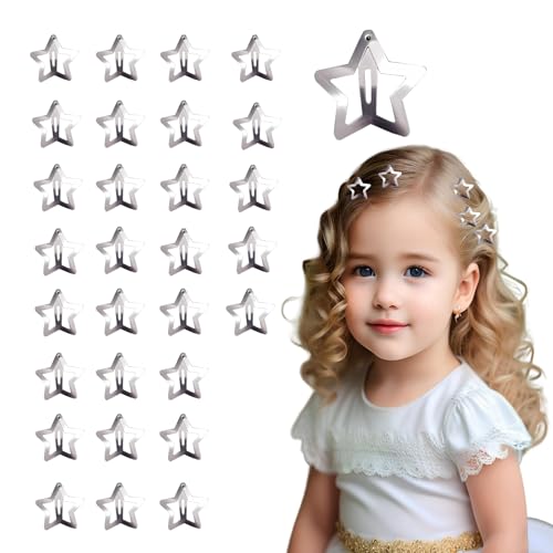 hwoehyo 30 Stück Gold Star Haarspangen 1.2 Zoll Vintage Y2K Metall Snap Clips für Frauen Mädchen Hollow Punk Haarschmuck (Silber) von hwoehyo