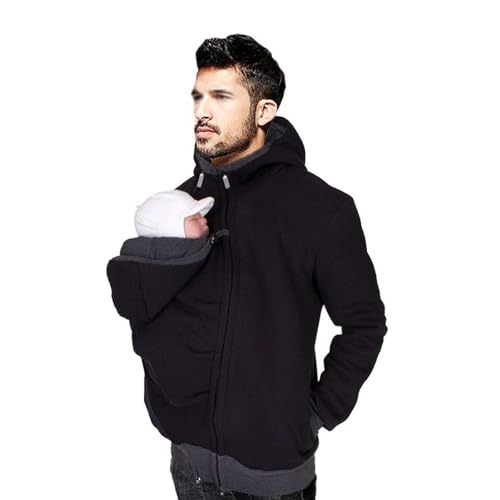 2 In 1 Kangaroo Dad Männer Sweatshirt Multi-Funktions-Herren Pullover Herbst Und Winter Jacke Papa Und Baby-Träger Mantel (Color : Black, Size : M(medium)) von hxoity