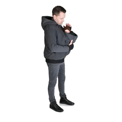 2 In 1 Kangaroo Dad Männer Sweatshirt Multi-Funktions-Herren Pullover Herbst Und Winter Jacke Papa Und Baby-Träger Mantel (Color : Graey, Size : L(large)) von hxoity