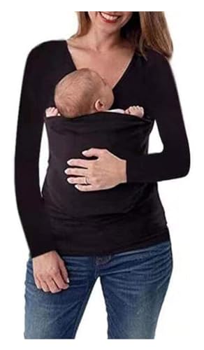 Damen Babytrage Känguru-Mutter Neugeborene T-Shirt Baumwolle Stretchy Front Pouch Unterwäsche (Color : Black, Size : M(medium)) von hxoity