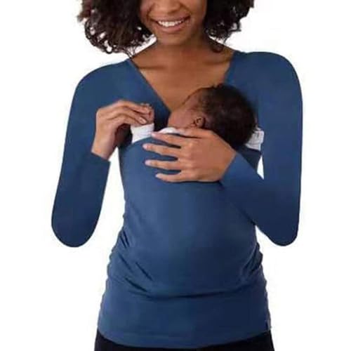 Damen Babytrage Känguru-Mutter Neugeborene T-Shirt Baumwolle Stretchy Front Pouch Unterwäsche (Color : Blue, Size : S(small)) von hxoity