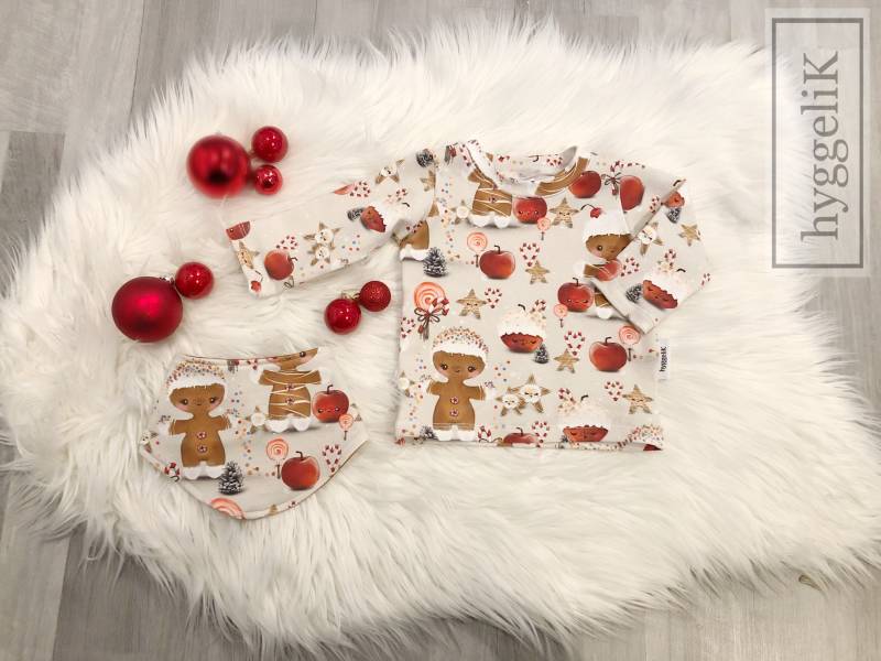 Einzelstück Babyset Langarmshirt & Wendehalstuch Christmas Candys Gr. 68 Geschenk Weihnachten von hyggeliKShop