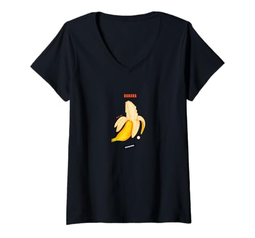 Damen Funny Banana Pop Art Parodie Censored Fruit Design T-Shirt mit V-Ausschnitt von hype 1983