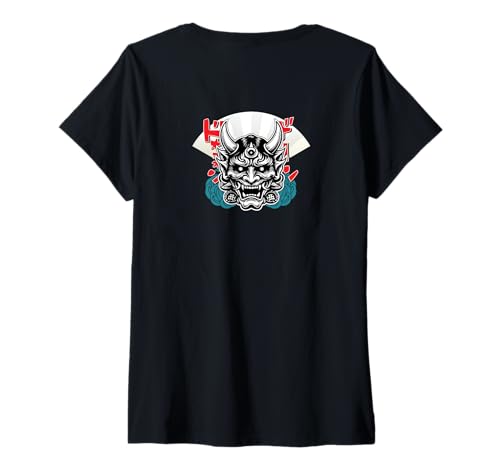Damen Japanische Oni-Maske Bold Demon Art Street Style T-Shirt mit V-Ausschnitt Damen Japanische Oni-Maske Bold Demon Art Street Style T-Shirt mit V-Ausschnitt von hype 1983