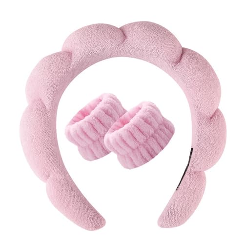 Schwamm-Stirnband-Set, Frottee-Stirnband für Hautpflege, Make-up, Entfernung, Spa, Yoga, Sport, Bad (Rosa) von hzfengsheng