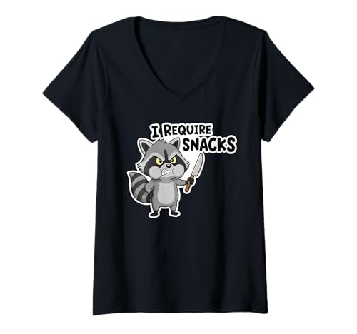 Damen Lustiger Waschbär Ich benötige Snacks Halloween Humor T-Shirt mit V-Ausschnitt Damen Lustiger Waschbär Ich benötige Snacks Halloween Humor T-Shirt mit V-Ausschnitt von i Require Snacks Collection