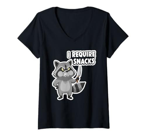 Damen Lustiger Waschbär Ich benötige Snacks Halloween Humor T-Shirt mit V-Ausschnitt Damen Lustiger Waschbär Ich benötige Snacks Halloween Humor T-Shirt mit V-Ausschnitt von i Require Snacks Collection