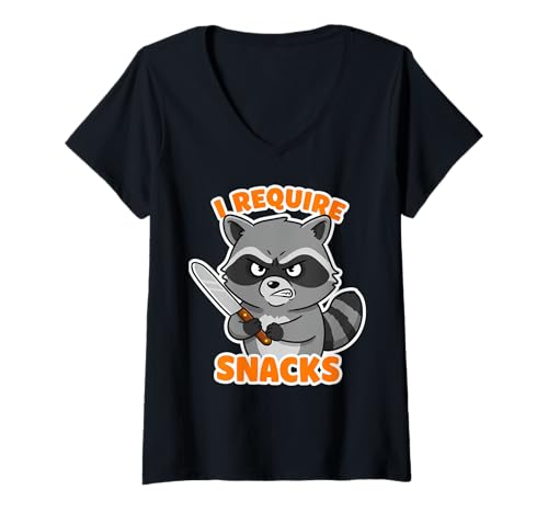 Damen Lustiger Waschbär Ich benötige Snacks Halloween Humor T-Shirt mit V-Ausschnitt Damen Lustiger Waschbär Ich benötige Snacks Halloween Humor T-Shirt mit V-Ausschnitt von i Require Snacks Collection