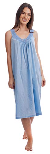 i-Smalls Damen Häkelspitze Plissee Sommer Leichtes ärmelloses langes Nachthemd aus 100% weicher Baumwolle (Blue V Neck) L von i-Smalls