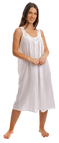 i-Smalls Damen Häkelspitze Plissee Sommer Leichtes ärmelloses langes Nachthemd aus 100% weicher Baumwolle (White V Neck) M von i-Smalls