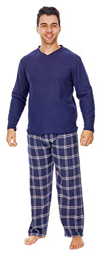 i-Smalls Herren Schlafanzug Fleece Oberteil mit Karrierte Hose (Blau) 2XL von i-Smalls