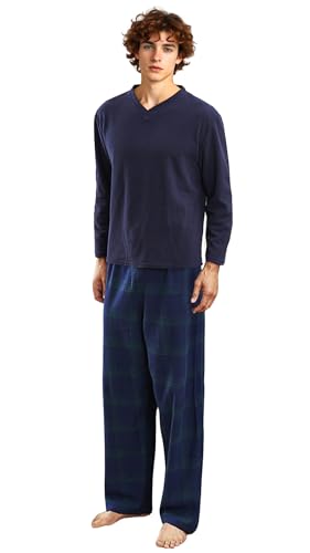 i-Smalls Herren Warm Winter Pyjama Set Fleece Top Karierte Hose Nachtwäsche, Newquay Navy, M von i-Smalls