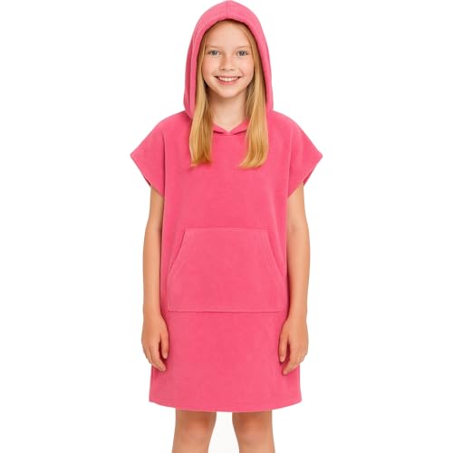 i-Smalls Jungen Mädchen Kapuze Robe Poncho Schwimmbad mit Känguru-Taschen (Pink) 10-13 von i-Smalls