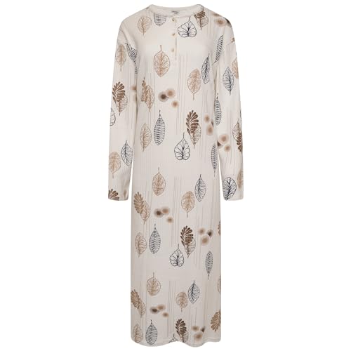 i-Smalls Langes Kleid aus Baumwolle, tropisch, 3 Knöpfe, Rundhalsausschnitt, gerippt, warme Nachtwäsche, beige, XX-Large von i-Smalls