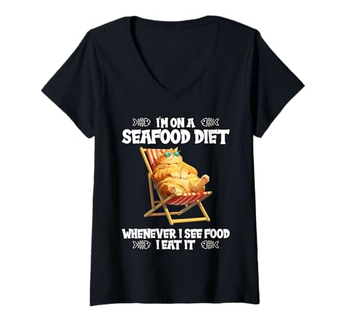 Damen i am on a Seafood Diet lustiges Diät T-Shirt mit V-Ausschnitt von i am on a Seafood Diet lustige Diät Sprüche
