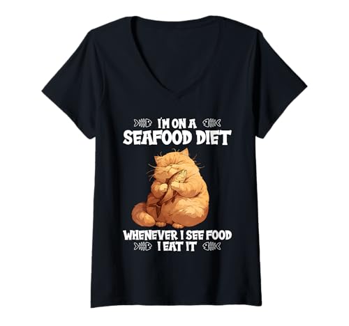 Damen i am on a Seafood Diet lustiges Diät T-Shirt mit V-Ausschnitt von i am on a Seafood Diet lustige Diät Sprüche