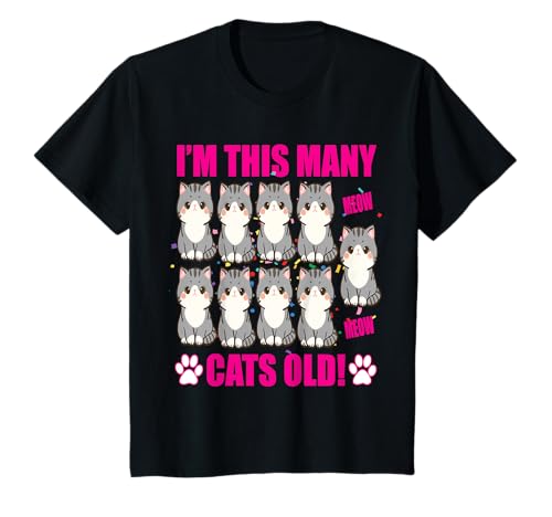 Kinder Ich Bin so viele Katzen alt (9 Jahre alte Mädchen) Kitten Theme T-Shirt von i am this many cats old shirt 8 year old kitten