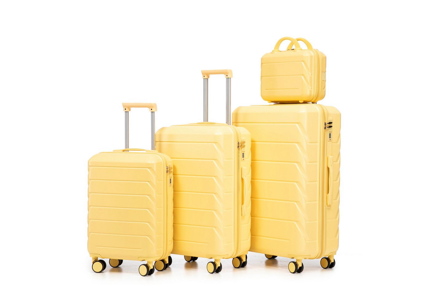 i@home Kofferset 14"/19"/24"/28" 4-teiliger Koffer, 4 Rollen, (4 tlg., 1 Kosmetiktasche, 1 Handgepäck, 2 Aufgabegepäck), zwei Größen mit Seitenhandgriffen, Aufhängehaken & Schutzfüßen von i@home