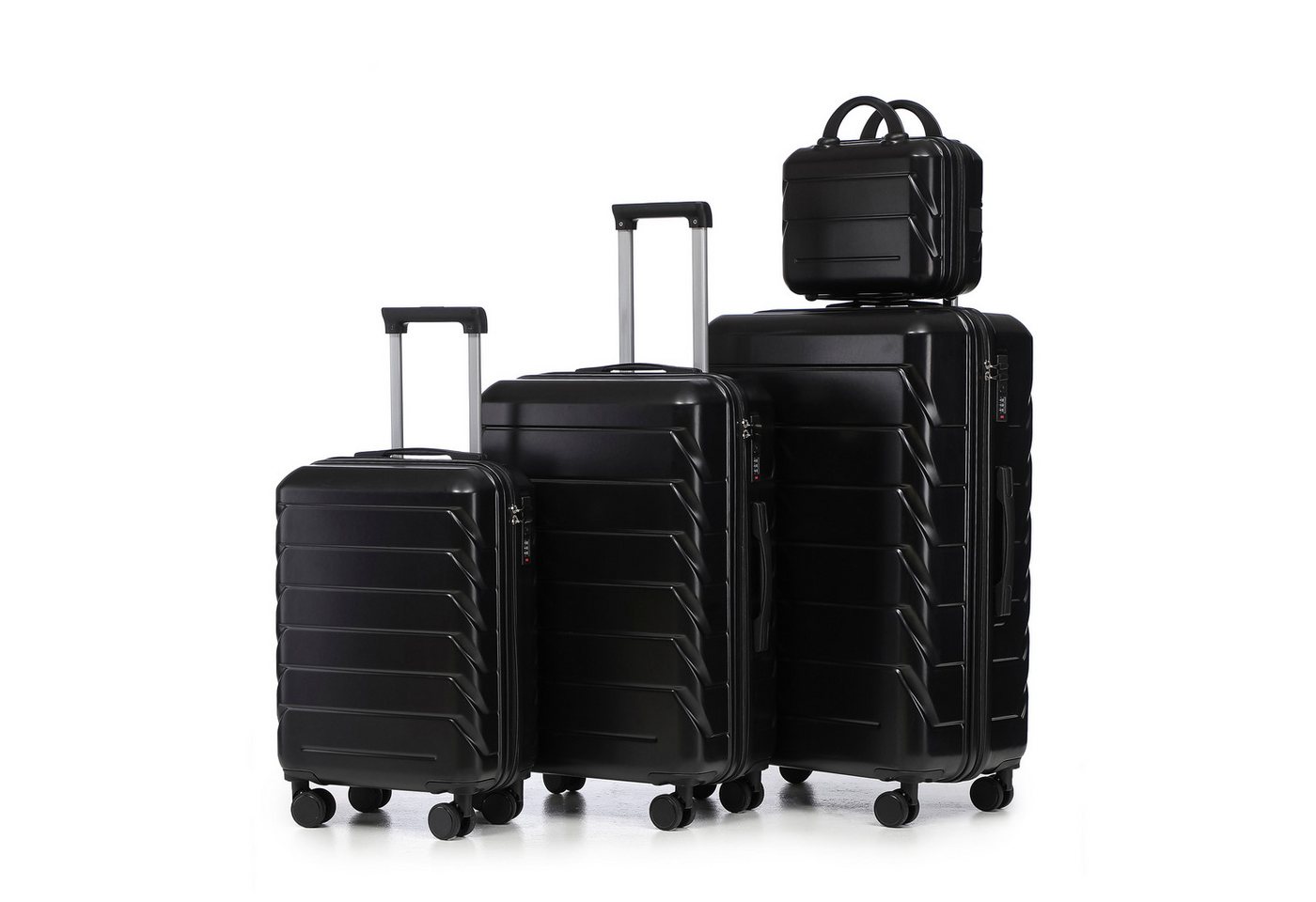 i@home Kofferset 14"/19"/24"/28" 4-teiliger Koffer, 4 Rollen, (4 tlg., 1 Kosmetiktasche, 1 Handgepäck, 2 Aufgabegepäck), zwei Größen mit Seitenhandgriffen, Aufhängehaken & Schutzfüßen von i@home