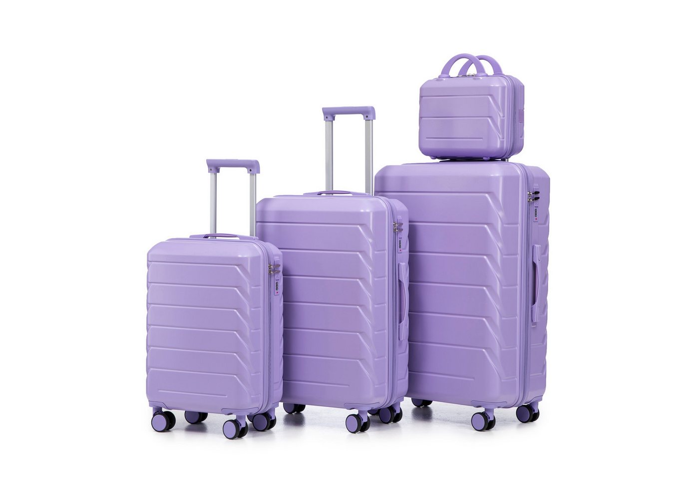 i@home Kofferset 14"/19"/24"/28" 4-teiliger Koffer, 4 Rollen, (4 tlg., 1 Kosmetiktasche, 1 Handgepäck, 2 Aufgabegepäck), zwei Größen mit Seitenhandgriffen, Aufhängehaken & Schutzfüßen von i@home