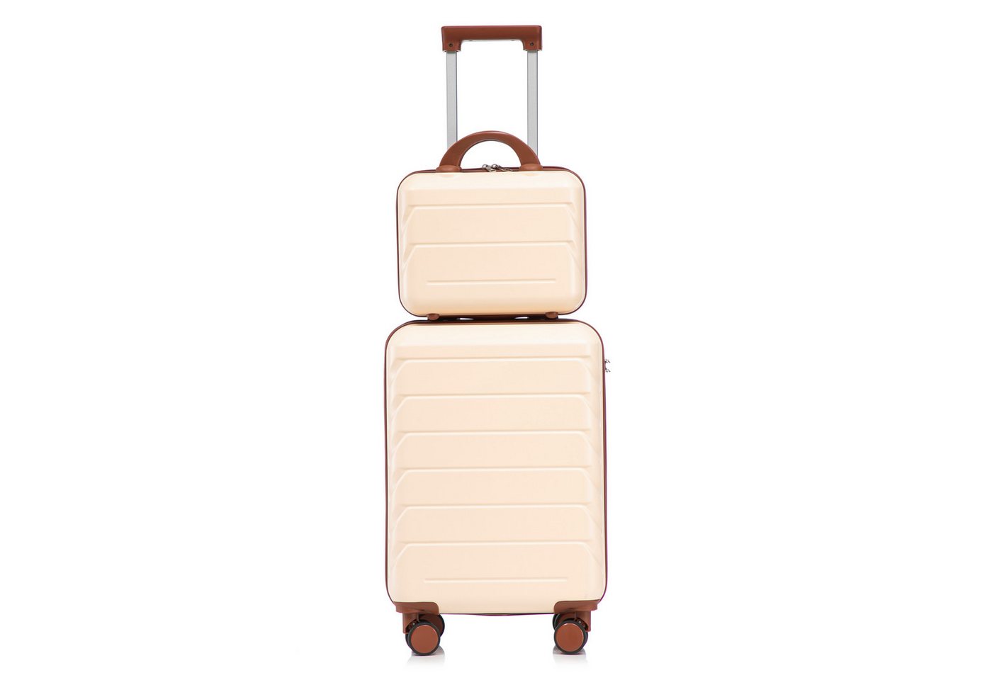 i@home Kofferset 2-teiliges Hartschalen-Kofferset, Reisekoffer mit Beauty Case, (19" Koffer + 14" Kosmetikkoffer, Beige) von i@home