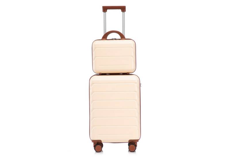 i@home Kofferset 2-teiliges Hartschalen-Kofferset, Reisekoffer mit Beauty Case, (19" Koffer + 14" Kosmetikkoffer, Beige) von i@home