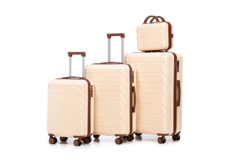 i@home Kofferset ABS-Spinner-Kofferset 14"/19"/24"/28" 4-teiliges, (Große&mittlere Größen mit Seitenhandgriffen,Aufhängehaken&Schutzfüßen, Integriertes Zahlenschloss & 14" Kosmetiktasche), Wasserdicht, Kratzschutz, geruchsfrei, giftfrei von i@home