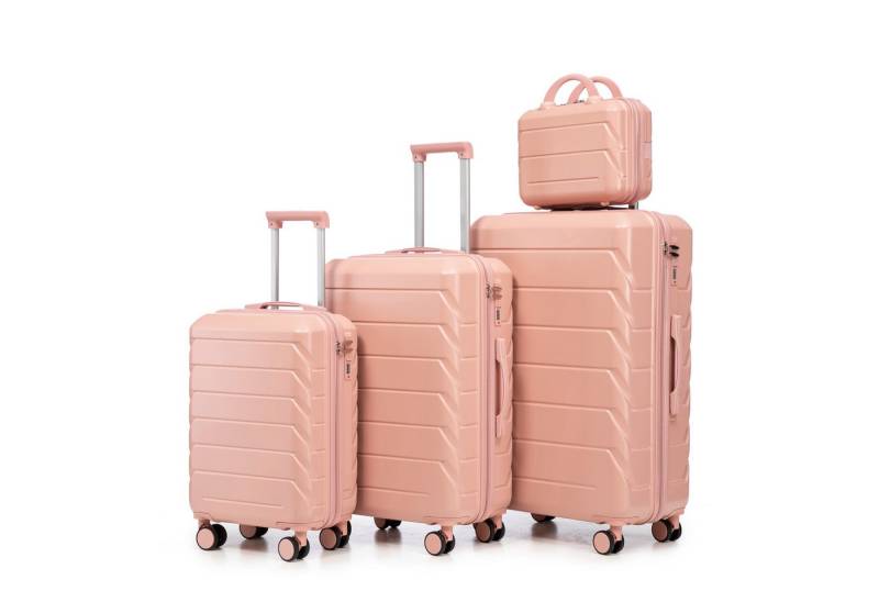 i@home Kofferset ABS-Spinner-Kofferset 14"/19"/24"/28" 4-teiliges, (Große&mittlere Größen mit Seitenhandgriffen,Aufhängehaken&Schutzfüßen, Integriertes Zahlenschloss & 14" Kosmetiktasche), Wasserdicht, Kratzschutz, geruchsfrei, giftfrei von i@home