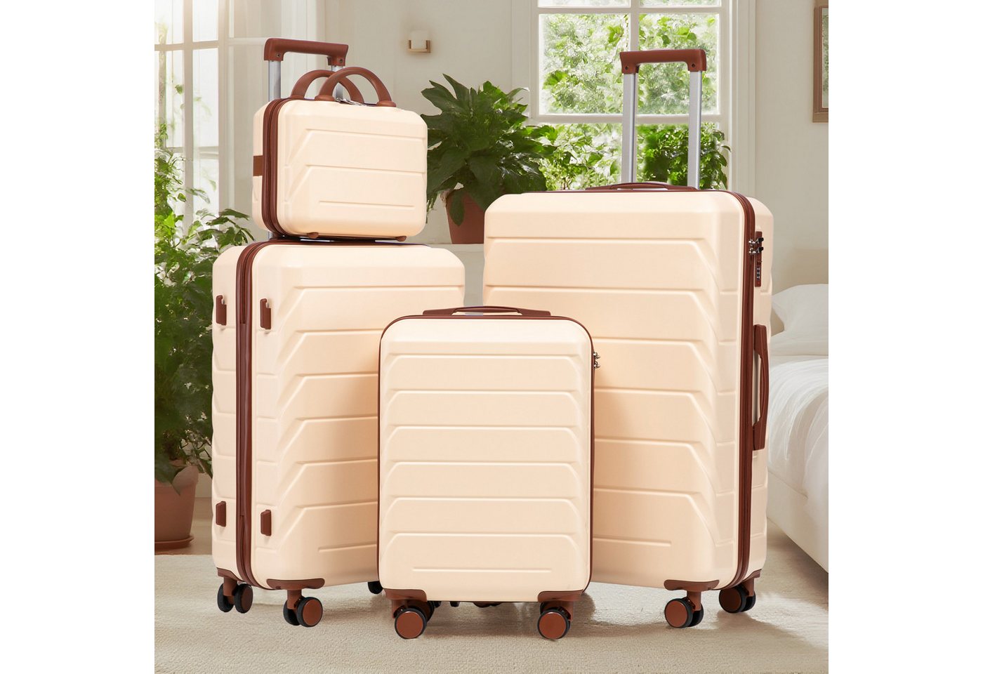 i@home Trolley Reisekofferset, 4 Rollen, 4-teiliges ABS Kofferset 14+19+24+28 Zoll, Beige von i@home