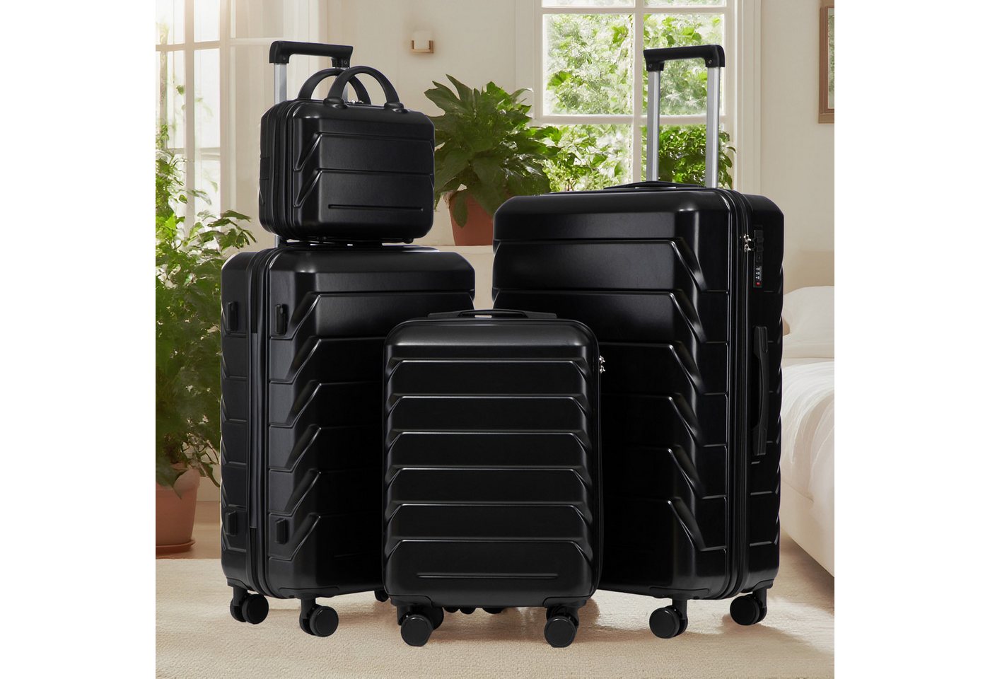 i@home Trolley Reisekofferset, 4 Rollen, 4-teiliges ABS Kofferset 14+19+24+28 Zoll, Schwarz von i@home