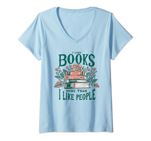 Damen Ich mag Bücher mehr als ich Menschen mag T-Shirt mit V-Ausschnitt Damen Ich mag Bücher mehr als ich Menschen mag T-Shirt mit V-Ausschnitt von i like books more than people shirt