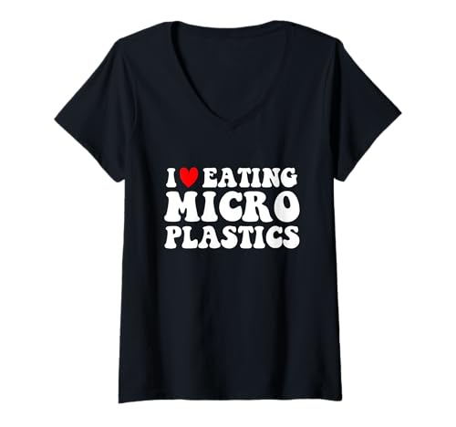 Damen I Love Eating Microplastics Lustiges Herz zum Essen Mikroplastik T-Shirt mit V-Ausschnitt Damen I Love Eating Microplastics Lustiges Herz zum Essen Mikroplastik T-Shirt mit V-Ausschnitt von i love eating microplastics Funny Micro Plastics