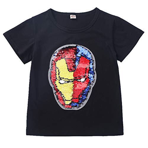 I pass Jungen Mädchen Superhelden-T-Shirt, wendbar, Pailletten, Magie T-Shirt, Baumwolle, 3 – 8 Jahre (110 – 150 cm) Gr. 4-5 Jahre, Z1 Herren Eisen. von i pass