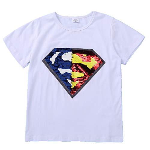 I pass Superhelden-T-Shirt für Jungen und Mädchen, wendbar, Pailletten, Magisches T-Shirt, Baumwolle, 3 – 8 Jahre (110 – 150 cm), F, für 5- bis 6-Jährige von i pass